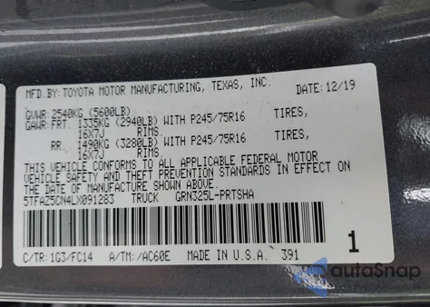 2020 Toyota Tacoma Sr5 V6 z USA, uszkodzony, nr VIN 5TFAZ5CN4LX091283